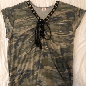 Camo shirt tie up with gold hardware